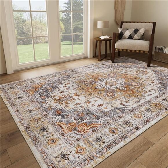 5x7 Area Rugs for Living Room,Stain Resistant Washable Rug,Non-Slip Backing Rugs